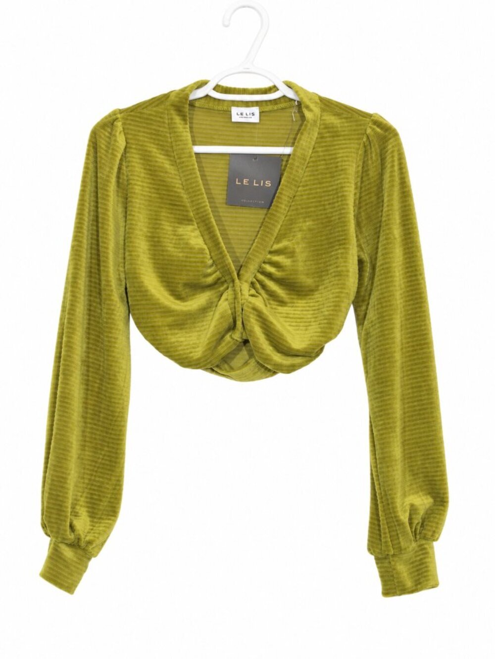 LE LIS Y2K Whimsigoth Boho Velvet Ruched Long Sleeve Crop Cardigan Size S